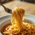 Perfectly cooked al dente spaghetti lifted with fork showing pasta texture