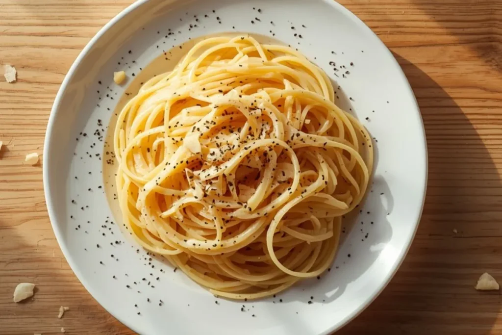 simple cacio e pepe pasta creamy pecorino sauce cracked black pepper