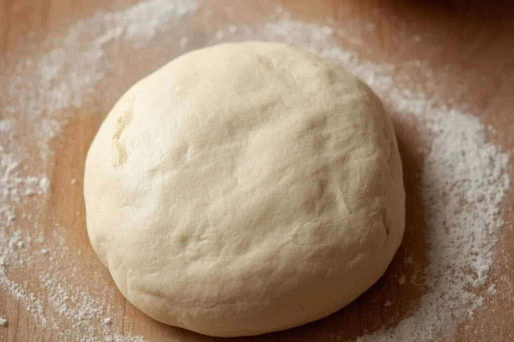 kneading homemade pizza dough by hand 