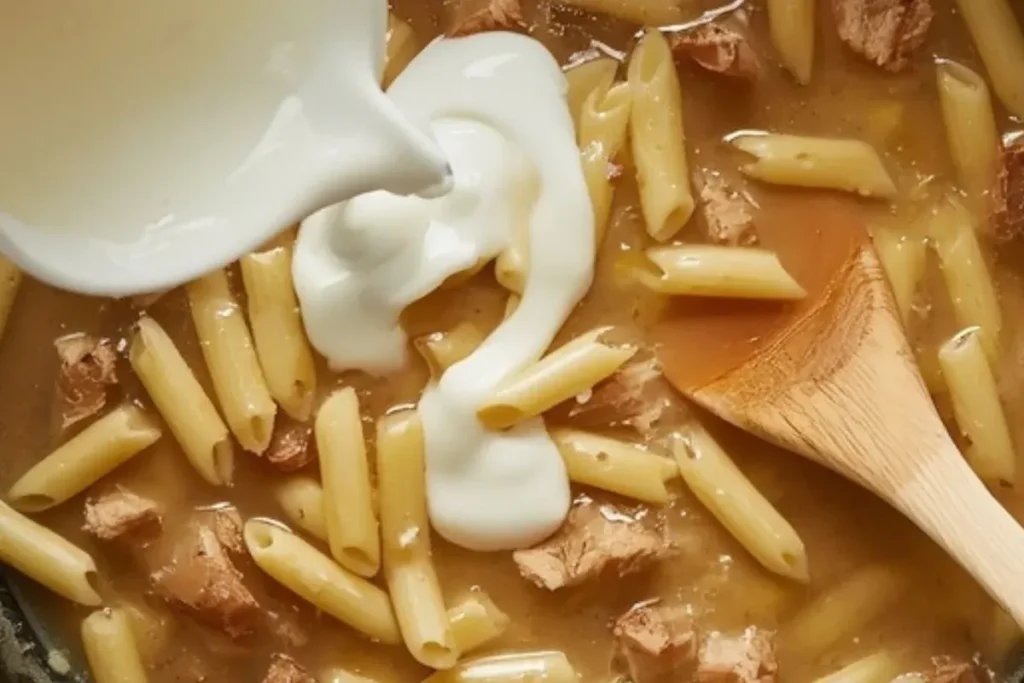 adding cream parmesan pasta.webp