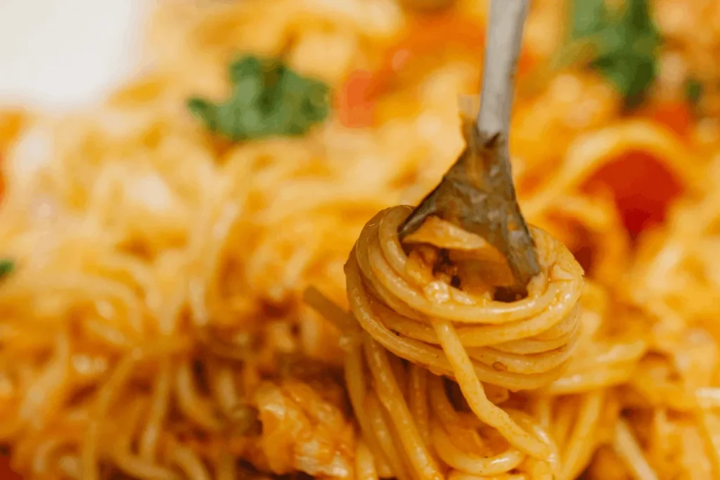 marinara sauce served over spaghetti 2