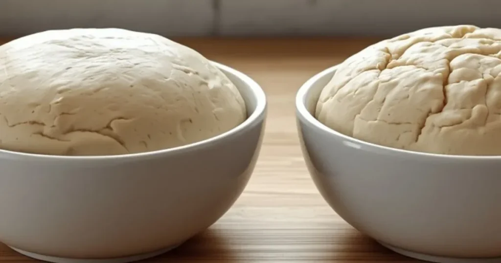 Comparison of fresh pizza dough and dried pizza dough after being stored in the refrigerator